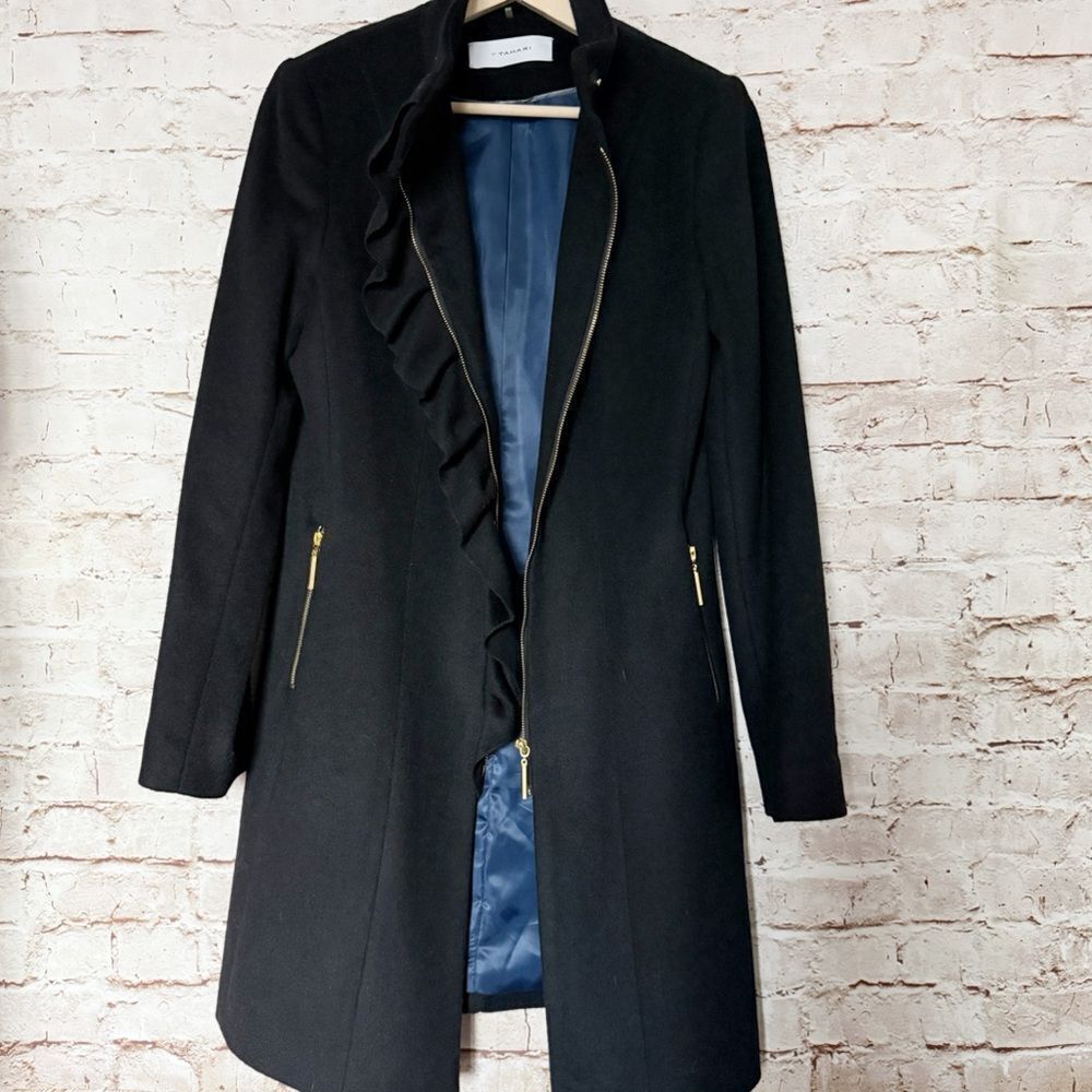 Tahari wool ruffle long coat